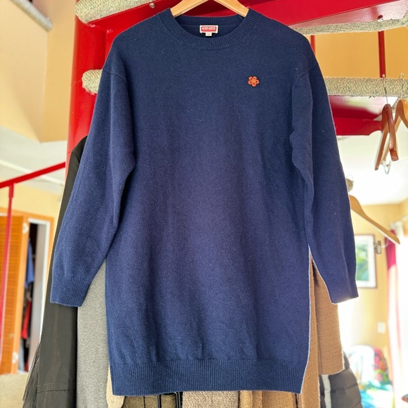 Kenzo Paris Navy Sweater With Boke Flower Crest 100% wool - Picture 5 of 12